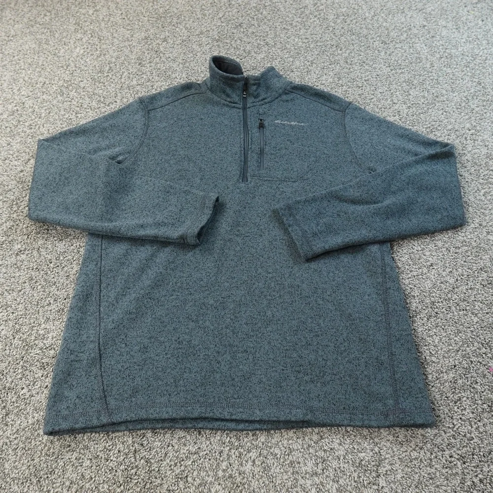 Eddie‎ Bauer Sweater Mens L Blue Fleece 1/4 Zip Mock Neck Pullover Hiking Warm